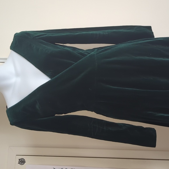 Vintage Green Velvet Laura Ashley Midi Wrap Dress - Picture 2 of 9